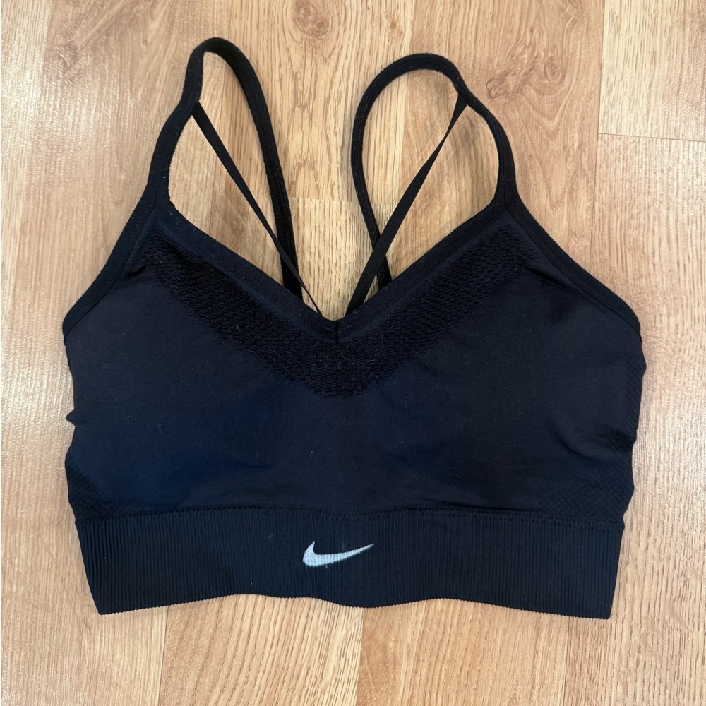Nike Women's Black Sports Bra with Silver Logo